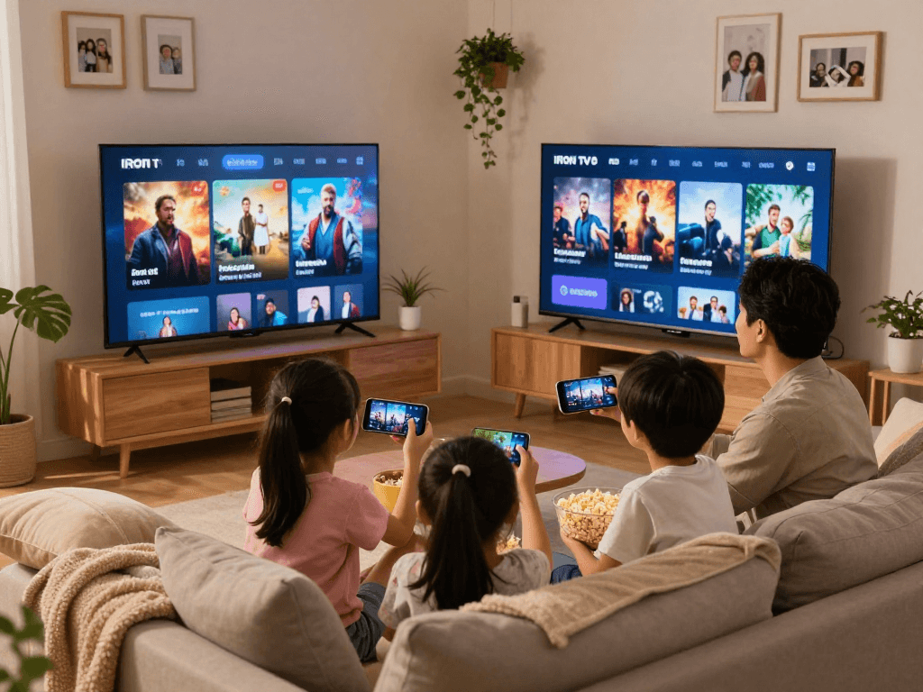 Profitez de Iron TV avec votre famille lors d'une soirée cinéma à la maison.
