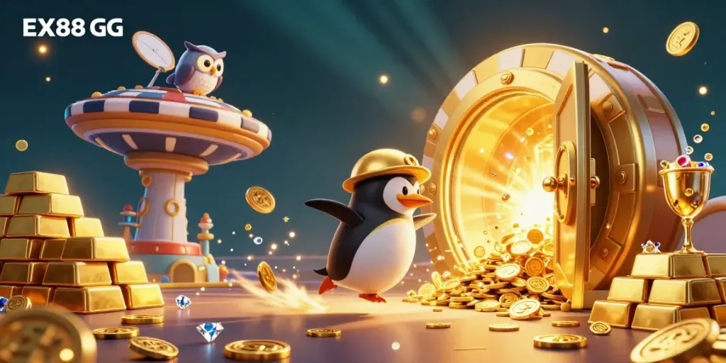 Experience thrilling adventures with EX88 GG in this vibrant casino-themed digital illustration.