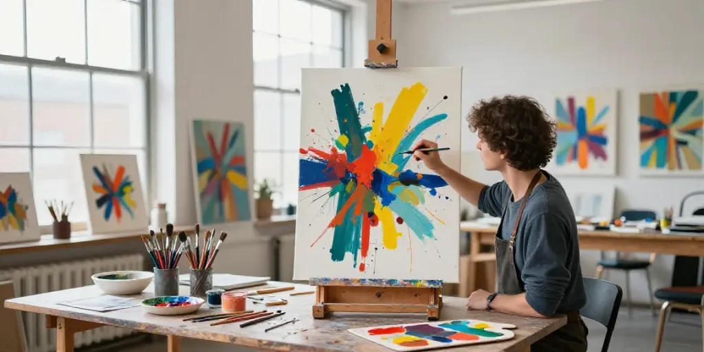 Œuvre d'art abstrait contemporain créée par un artiste professionnel dans un studio local.