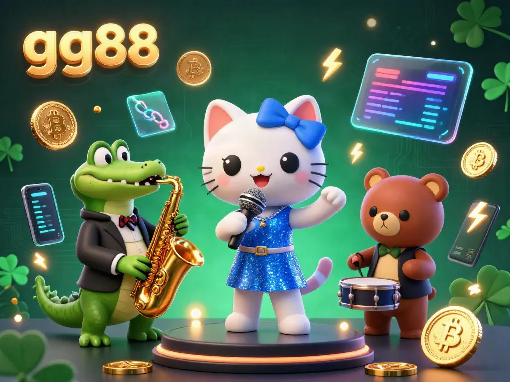 Experience the excitement of gg88 with a vibrant 3D casino scene featuring a jazz-singer cat, saxophone crocodile, and drum-playing bear.